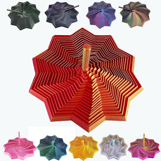 3D Printed Expanded Sensory Fidget Star - 2025 Sensory Fidget Star with Handle, Multi-Colored Whirling Spiral 3D Fidget Toy, Multiple Ways to Play for Adult Relieving Stress (Laser Red,3.15in)