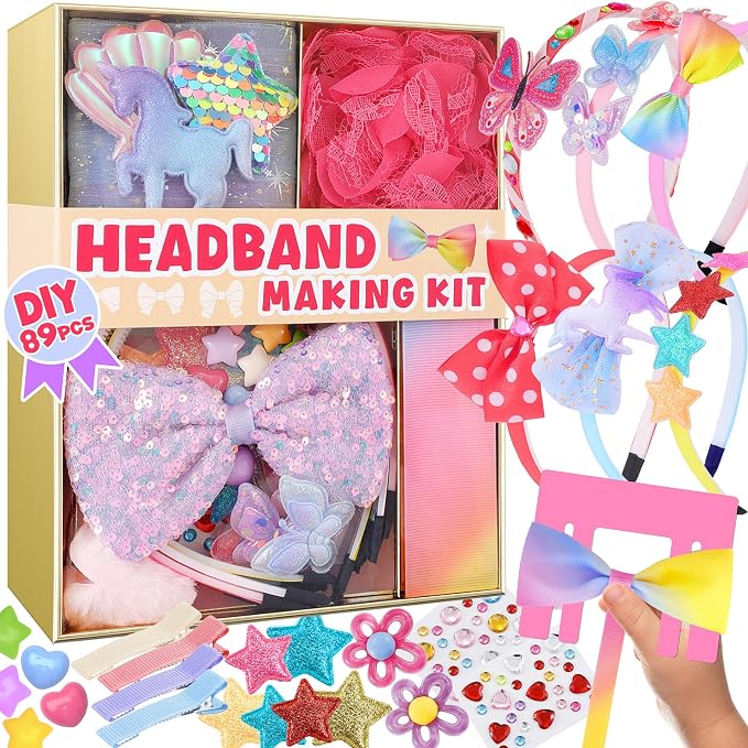 yasest Headband Making Kit for Girls - 89pcs DIY Hair Accessories Arts & Crafts Set - 5 6 7 8 Year Old Girl Birthday Gift