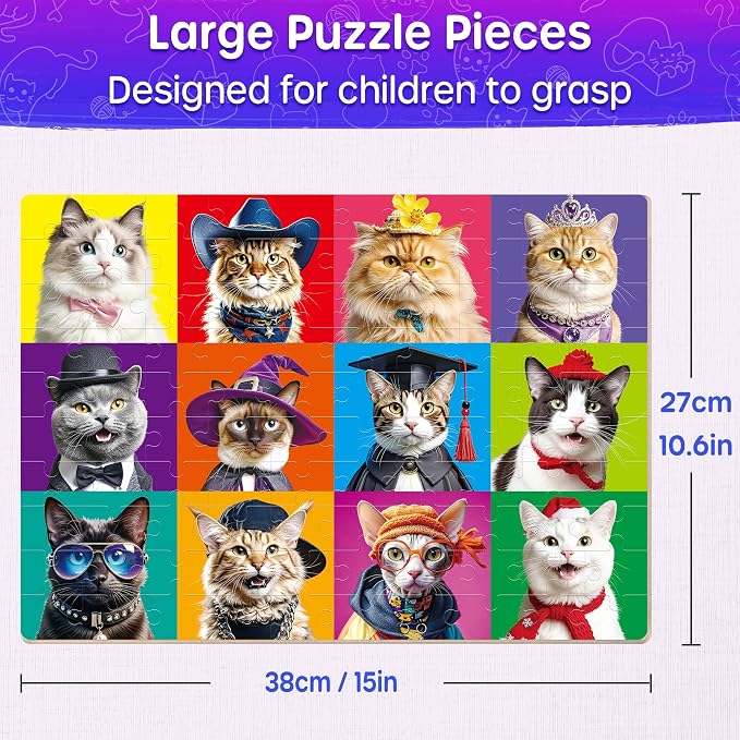 SYNARRY Cat, Dog, Flower & Donut 100 Piece Wooden Puzzles Ages 4-8 | 100 Piece Jigsaw Puzzle for Kids Ages 4-8, Birthday Gifts for Boys & Girls, Hands-On Learning Toys, Screen-Free Play