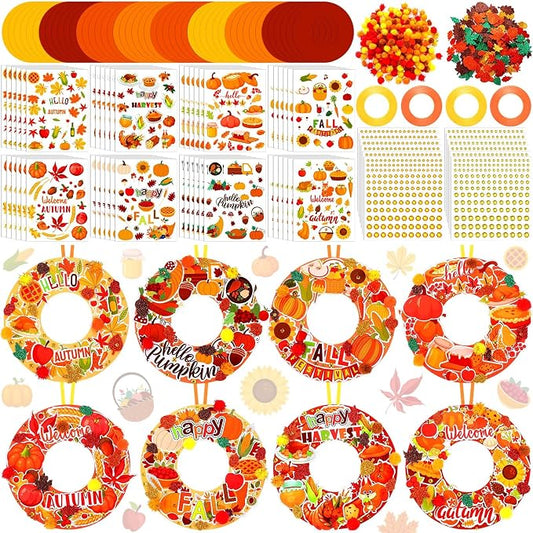 Hollowfly 48 Sets Fall Wreath Craft Kits, DIY Paper Crafts with Stickers | Thanksgiving Party Decor, Autumn Hanging Ornaments, Back to School Activities for Kids, Classroom Projects with Stickers