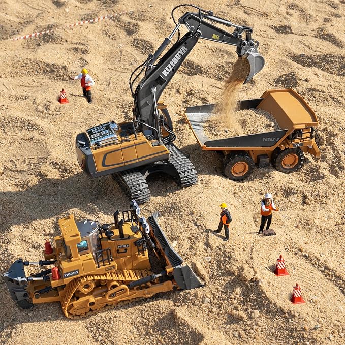 Remote Controlled Bulldozer, 9-Channel Metal RC Construction Vehicle Toy with Lights, Sound, and Rechargeable Battery, Remote Controlled Bulldozer Toy Gift for Kids Boys Girls Aged 4-12 (2.4 GHz)