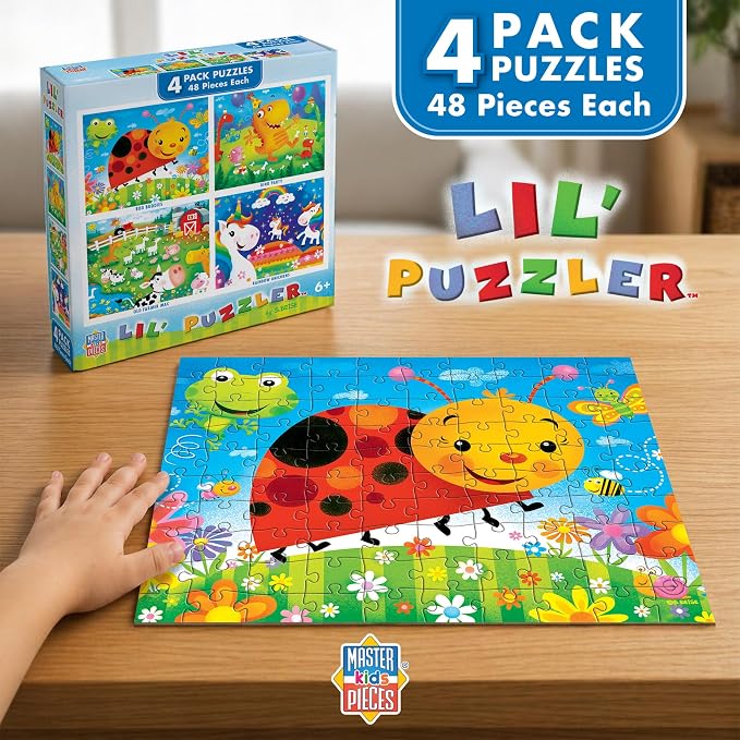 MasterPieces – Jigsaw Puzzle Set for Kids 6+ Years, 4-Pack of 48 Pieces, Educational and Fun Game, Lil Puzzler Collection, Gift Idea for Children, 8" x 10"