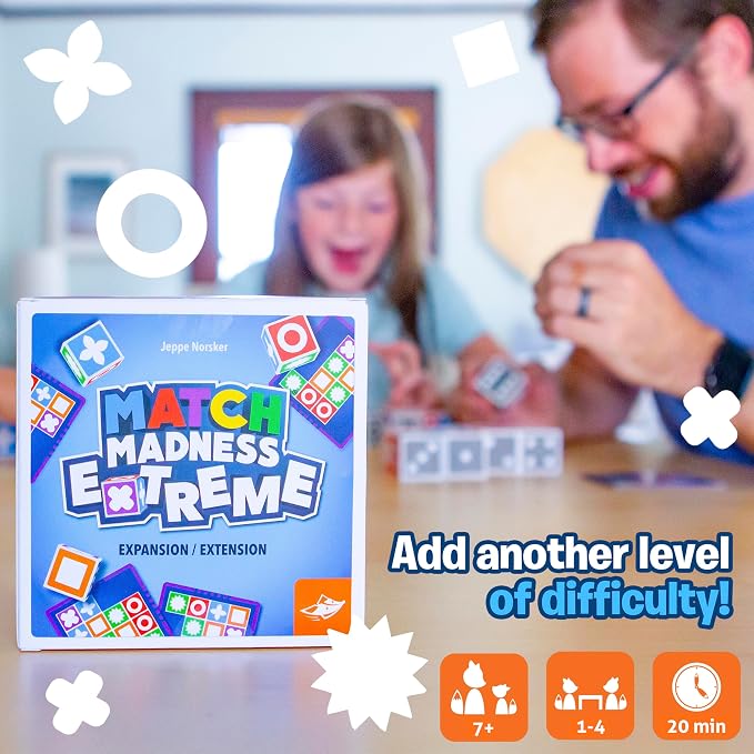 FoxMind Games: Expansion Pack -Match Madness Extreme Used with Original Match Madness Pattern Matching Puzzle Game, 60 New Challenge Cards, Fast-Paced up to 4 Players, Ages 7 and up
