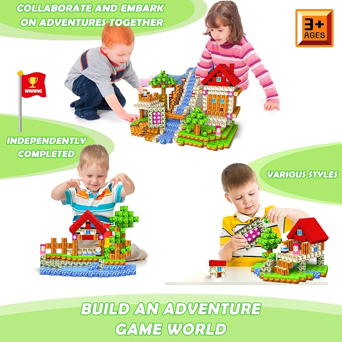GaHoo 220PCS Magnetic Blocks, Forest Magnetic Building Cubes for Kids | Strong Sturdy Magnetic Building Blocks, Forest-themed Sensory Learning Toy, with A Storage Bag, Ideal Birthday Gift for Kids