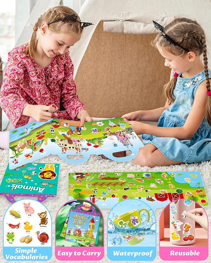 Walenced Reusable Sticker Book for Toddlers, Stickers for Kids, Toddler Toy | Toddler Craft Activities, Toddler Travel Toys, Boy Girl Birthday Gifts, Airplane Travel & Road Trip Essentials Kids