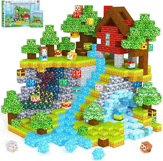 ORZbb 150PCS Magnetic Blocks, Magnet Cubes Building Blocks Toddler Travel Toys for 3-5 5-7 8-13 Year Old Boys Girls, Montessori Sensory Kids Toys & Games, Kids Birthday Decorations Party Favors Gifts