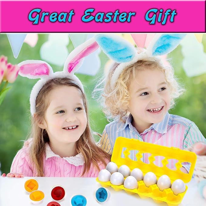 Driddle Color & Shapes Matching Egg Toy - Shape Sorting & Color Recognition Learning Toy for Toddlers - Preschool Game - Montessori Education - Easter Eggs