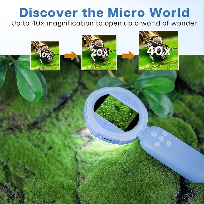 Mia Kids Microscope, Mini Digital Microscope for Kids with 2'' IPS Screen, Handheld Mini Scope Educational Science Toy Kit, Christmas/Birthday Gifts for Kids Aged 3-6,7-12 (Blue)