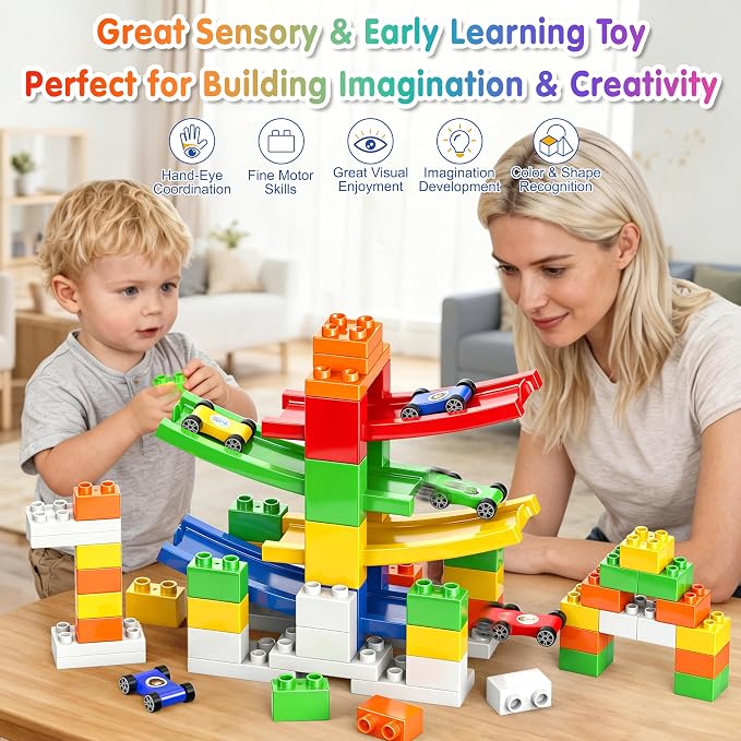 DIY Building Blocks Car Ramp Race Track Toy for Boys Ages 3+, STEM Gift | Build, Rebuild & Race! Creative Blocks with Multiple Models Inspire Open-Ended Play, Imagination and Hands-On STEM Learning