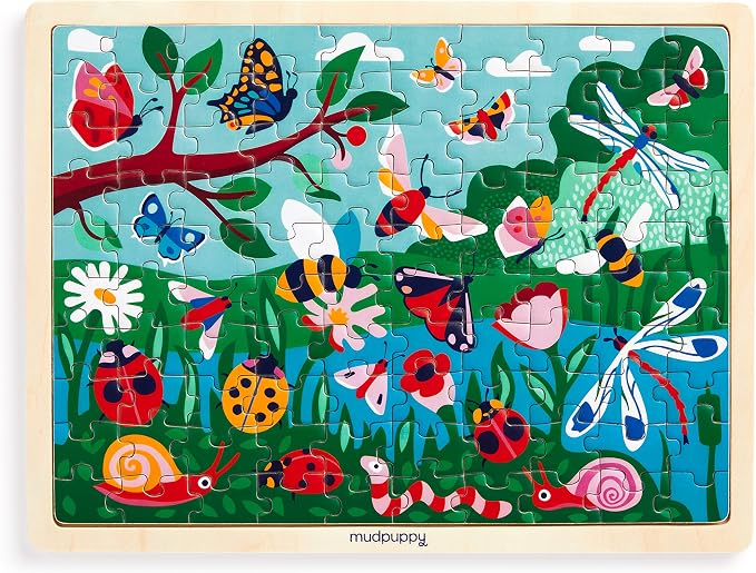 Mudpuppy Garden Life 100 Piece Wooden Puzzle for Kids, Ages 5+ | Scenic Garden Theme, Bright and Bold Illustrations, Display Stand Included, Sturdy Pieces, Wood, Room Decor