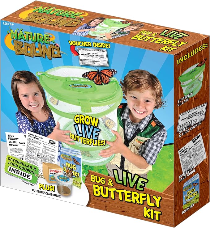Nature Bound Butterfly Growing Kit - Live Caterpillar to Butterfly Project for Kids - Includes Voucher for Caterpillars, Green Pop-Up Enclosure, and STEM Learning Guide (Original Design)