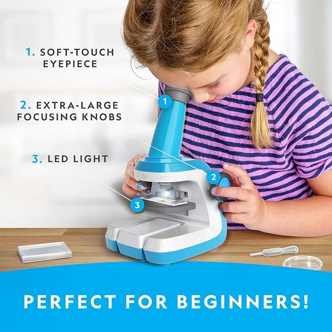 National Geographic Microscope for Kids with Up to 400x Magnification | Prepared and Blank Slides, Rock and Mineral Specimens, Easy-to-Use Science Kit, STEM Project Toy, Ages 6+