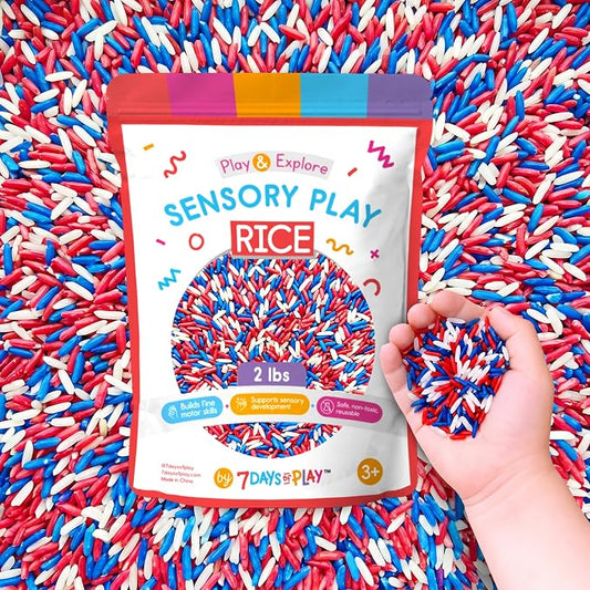 Red White and Blue Sensory Play Rice for Kids, 2 lbs – Patriotic Sensory Bin Filler for Scooping, Pouring, Sorting & Creative Play – Perfect for Sensory Tables and Fine Motor Play – Ages 3+