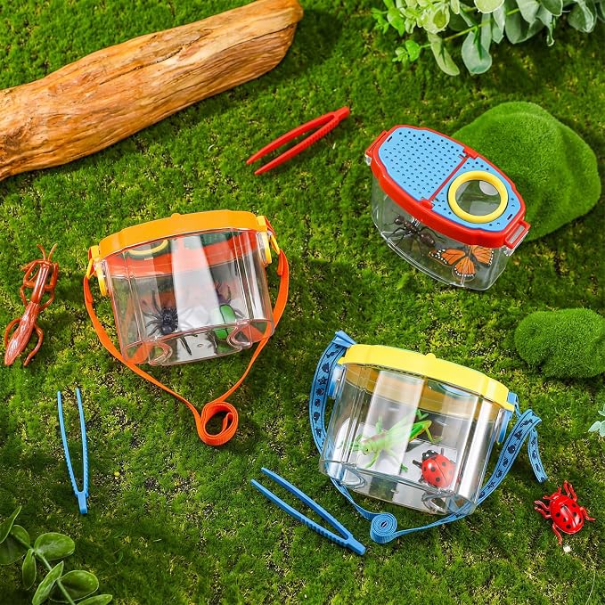 Halloscume 18 Pcs Bug Catchers for Kids Collection Viewer for Kids Critter Insect Cage Bug Tweezer Magnifying Insect Box Magnifier Container Butterfly Catcher Cage, Science Nature Exploration Tools