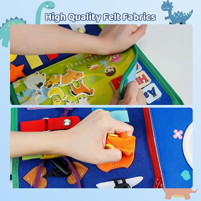 Tilhumt 8 in 1 Busy Book for Toddler 1-3, Montessori Boy Board | With Storage Bag for Travel Quiet Learning Sensory Toys, Felt Busy Book for Baby Educational Gift Activities Fine Motor Skill