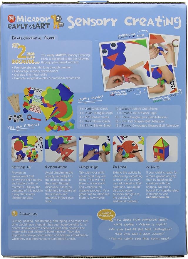 Micador early stART Sensory Creating Pack - Textured Surfaces + Stickers + Craft Sticks - Sensory, Imagination, Play + Fine Motor Skill Development - Ages 2+