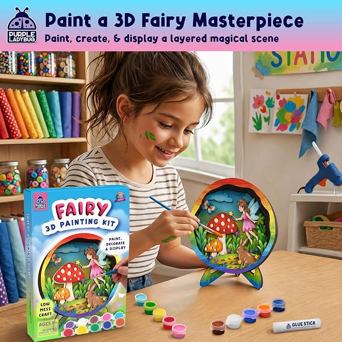 Fairy 3D Painting Kit Craft Kits - Kids Painting Set - Wooden Crafts to Paint, 6 7 8 9 10 Year Old Girl Birthday Gifts, Art Sets for Girls Ages 8-12, Arts and Crafts Toys for Girls 8-10