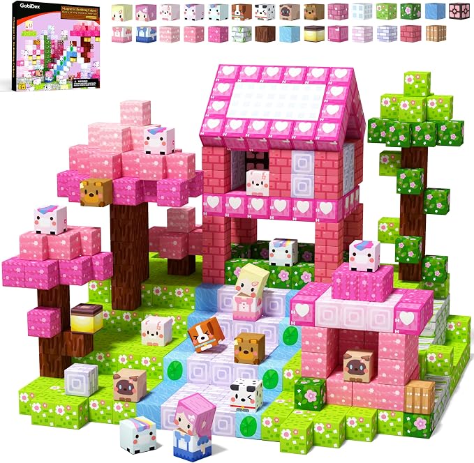 GobiDex 100PCS Magnetic Blocks Kid Building Toys for 3+ Years Old Girls | STEM Sensory Toys, Toddler Magnet Construction Gits, Princess Pink Castle Game, Creative Classroom Must Have Playsets