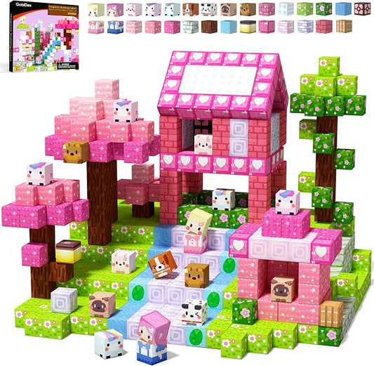 GobiDex 100PCS Magnetic Blocks Kid Building Toys for 3+ Years Old Girls | STEM Sensory Toys, Toddler Magnet Construction Gits, Princess Pink Castle Game, Creative Classroom Must Have Playsets