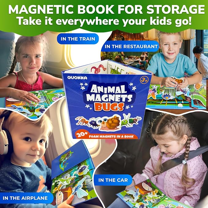 Travel Magnetic Puzzles for Toddlers 1-3 - 20+Pcs Toddler Puzzles Ages 2-4 | Bugs Magnet Puzzles with Extra-Long Play Book - Strong Magnets for Car Activities - Travel Toys for Kids Ages 3-5