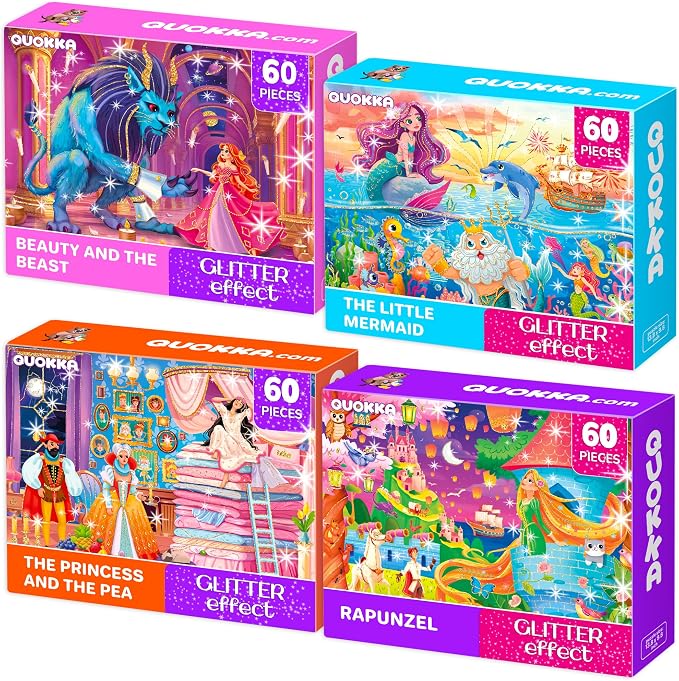 60 Piece Puzzles for Kids Ages 4-6 - 4 Jigsaw Toddler Puzzles Ages 3-5 | Fairy Tale Princess Puzzles - Quiet Time Toys for Preschoolers - FSC Certified Learning Toys - Gift for 5 Year Olds