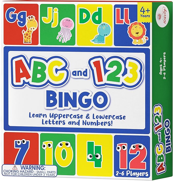 Party Hearty ABC & 123 Bingo Game for Kindergarten & Preschool - Animals | Animal Edition, Alphabet and Number, Preschool Kids Learn to Read, Ages 4 and Up