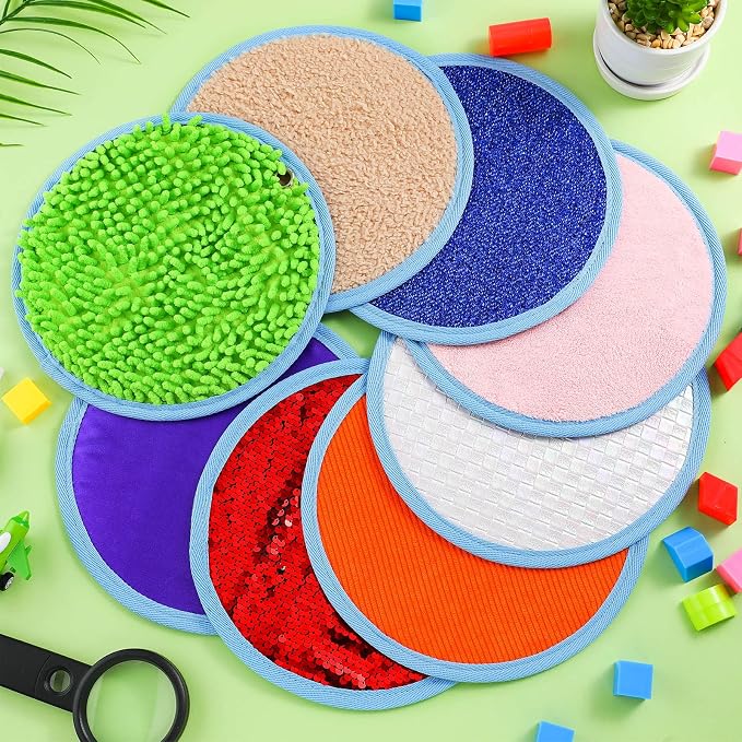 Boao 8 Set Mini Sensory Mats for Autism Kids Sensory Floor Tiles, Round | 8.7 Inch, Assorted Textured Play Mats, Educational Tactile Toys for Adhd Children Activity Occupational Therapy