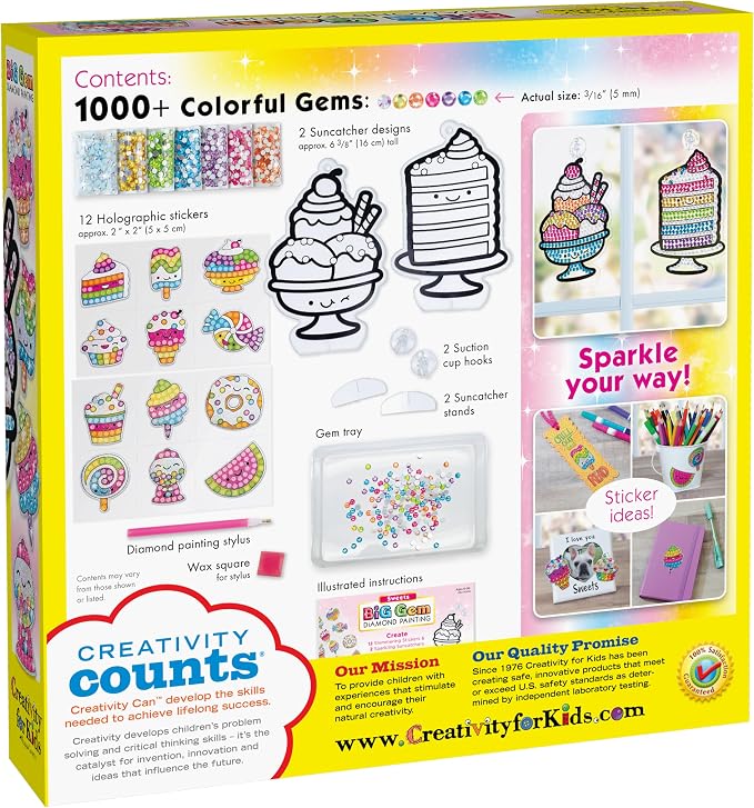 Creativity for Kids Big Gem Diamond Painting Kit: Sweets Stickers and Suncatchers - Diamond Art for Kids, DIY Stickers and Suncatcher Kit for Girls (Ages 6+)