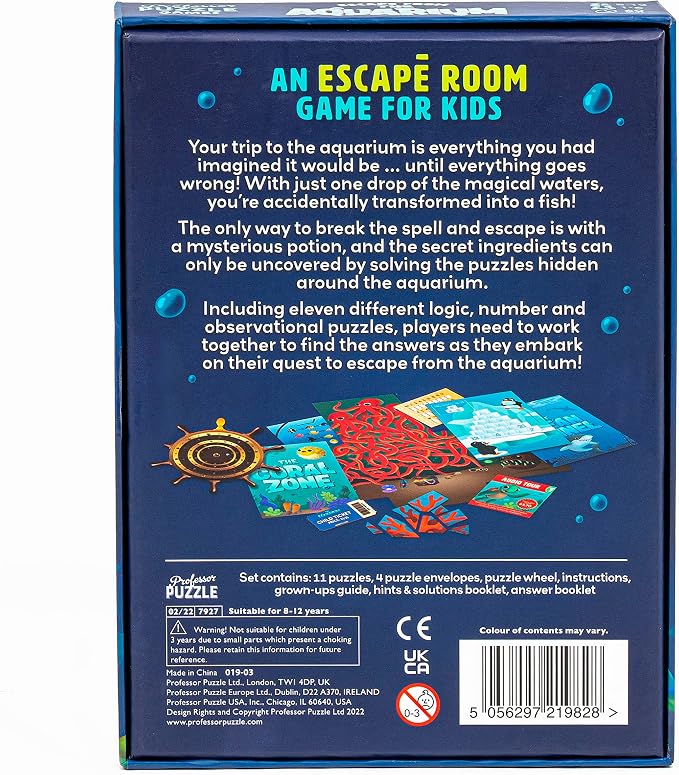 Professor Puzzle: Escape from The Aquarium - Escape Room Game, 11 Logic-Number-Observational Puzzles, Co-Op Underwater Adventure, Kids 8+, 1-6 Players