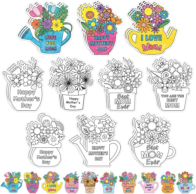 Mother's Day Coloring Craft Kit - 30Pcs Happy Mother’s Day Color Your Own Magnets for Kid Best Mom Ever Blank Flower DIY Coloring Magnets for Fridge Decor Classroom DIY Activity Party Favor