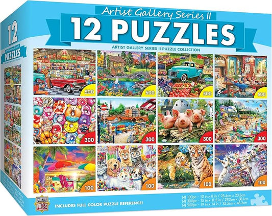 MasterPieces - Jigsaw Puzzle 12-Pack Bundle Set, Artist Gallery Collection Series 2 Landscape and Animal Puzzles, Family Fun for Adults and Kids | 12 pack jigsaw puzzles for adults & kids with animal landscape art, bonus posters, matte finish & family ...