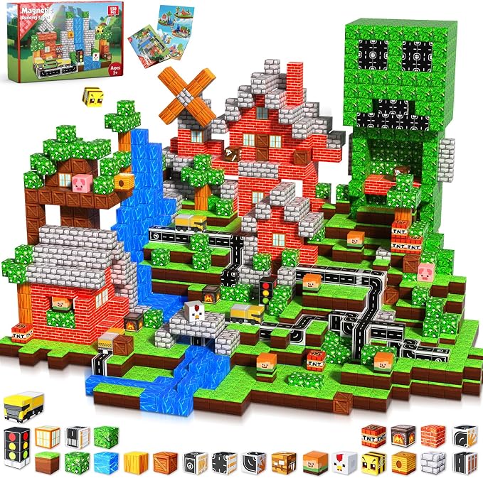 Annexfun Magnetic Blocks - 150PCS Magnetic Building Blocks Road Forest Magnetic Cubes - STEM Toys for Montessori Toddler Birthday Gifts -STEM Sensory Construction Toys for Kids Ages 3+ for Boy & Girl