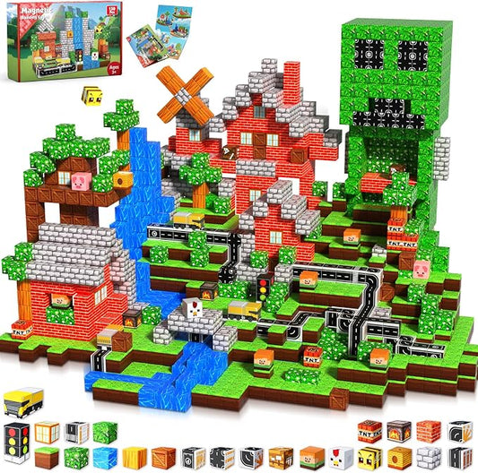 Annexfun Magnetic Blocks - 150PCS Magnetic Building Blocks Road Forest Magnetic Cubes - STEM Toys for Montessori Toddler Birthday Gifts -STEM Sensory Construction Toys for Kids Ages 3+ for Boy & Girl