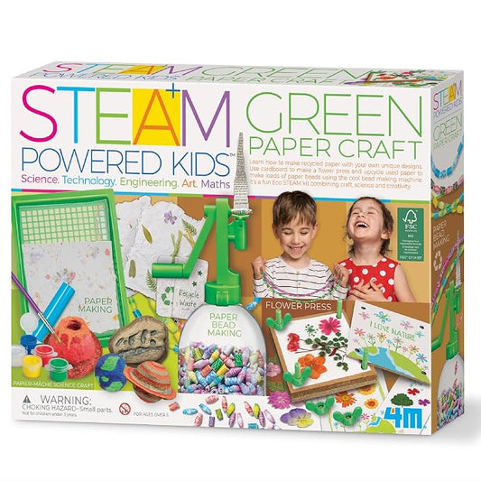 4M - STEAM Green Paper Crafts - Make Recycled Papers, Flower Pressing Art - Eco-Friendly STEAM Craft Paper Kit for Kids Ages 5+ - Learn Sustainability Through Creative Activities | Green Paper Craft STEAM Activity for Kids