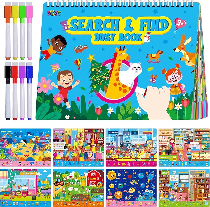 SpriteGru Search & Find Book, 30 Different Themes 32 Pages Activities Book, Montessori Learning Toy Educational Game Autism Sensory Toys for Preschool Girls and Boys
