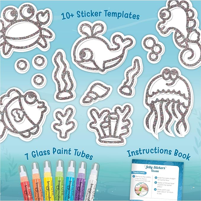 Imagimake DIY Jelly Stickers - Ocean, 10 Stickers, Low-Mess Art Kit | Paint, Peel & Stick Painting Activity, Ocean Crafts for Kids, Birthday Gift for Boys & Girls Ages 3,4,5,6,7 Years Old