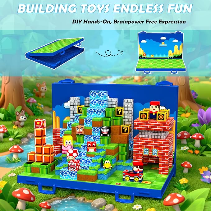 120PCS Magnetic Blocks, Magnetic Building Blocks Cubes, STEM Toy for Kid | 3D Sensory STEM Toy, Magnetic Tile with Magnetic Board for Easy Storage, Ideal Birthday Christmas Gift for Kids Aged 3 4 5-10
