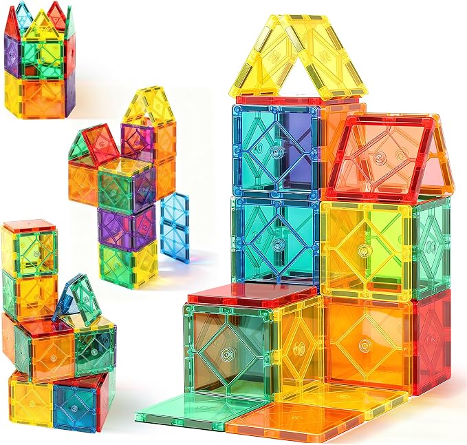 30PC Squares Magnetic Tiles Kids Toys for 3 4 5 6 7 8+ Years Old Boys Girls | Magnetic Building Tiles Magnet Blocks Stacking Toys Birthday Gift for Toddlers STEM Learning Toys Magnet