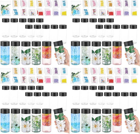 YEXEXINM 16pcs Empty Sensory Bottles Kits, 300 ml Leakproof Clear Plastic Sensory Bottle with Lids with Sequins Accessories, Reusable Water Bottles for Sensory Crafts Handmade Party Supply (Pack of 4)