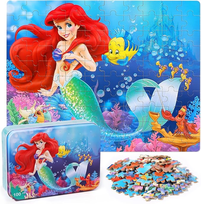 LELEMON Pretty Puzzles for Kids Ages 4-6,100 Piece Puzzles for Kids Ages 4-8,Educational Jigsaw Puzzles in a Metal Box,Childrens 100 Piece Puzzle Games Puzzle Toys for Girls and Boys | Educational Kids Puzzles Jigsaw Puzzles for Kids Ages 6-8,Childrens...