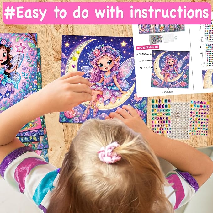 EZCRA Gem Sticker Kit for Kids - 800 Stickers, 8 Fairy Forest Theme | Diamond Art Stickers and Gem Craft Set. Mess-Free and DIY Arts and Crafts. Birthday and Holiday Gift for Girls Ages 3-8.