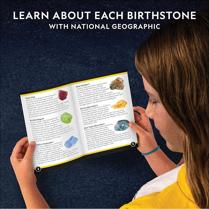 National Geographic Birthstone Dig Kit with 12 Genuine Gemstones for Kids | Real Diamond, Ruby, Sapphire & Pearl Specimens, 12 Genuine Birthstones, Gem Mining Activity, Rock Collection, Birthday Gift