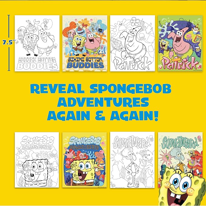 Spongebob Aqua Art, Mess-Free Water Reveal Coloring Book with Pen, No Mess Travel Activity Pad for Kids & Toddlers, Reusable Water Art Set, Preschool On-The-Go Toy, Mess Free Coloring for Toddlers