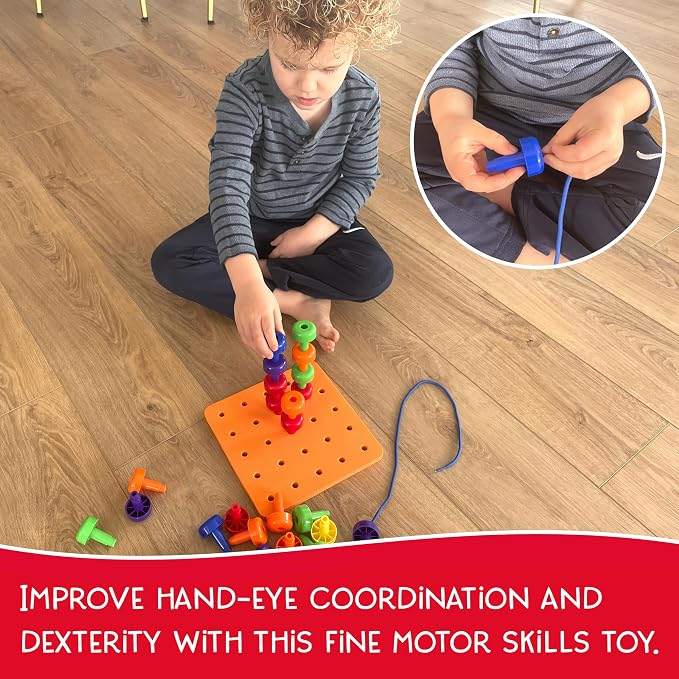 Blu Jay Foam Peg Board Toy - 36 Pegs, Foam Board, Lacing String, Storage Bag - Occupational Therapy Toys - Fine Motor Skills Toys for Toddlers and Kids (Orange)