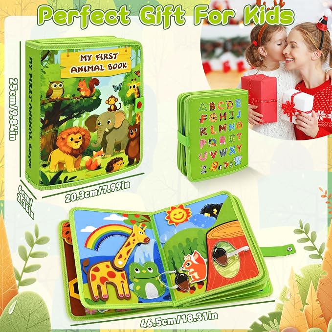 Busy Book for Toddlers 1–3, Montessori Animal Sensory Quiet Book, Fine Motor Skills Learning Toy for 1 2 3 Year Old Boys Girls, Educational Travel Toy for Airplane Car, Birthday Gift