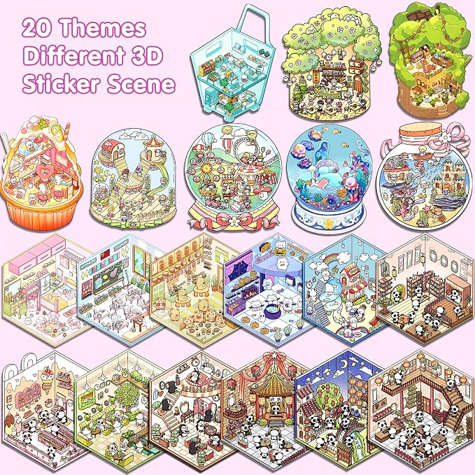 Scene Sticker – 20 Sets DIY 3D Sticker Scene Book Cute Cartoon Stickers Kit – Fun Sticker Therapy Activity for Stress Relief, Crafts & Gifts