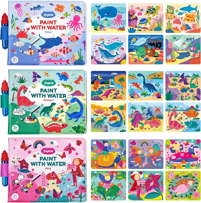 JoyCat 3 Pack Painting with Water Coloring Book for Toddlers Ages 3-5 | Water Coloring Books with Water Pens, No Mess Travel Toy for Kids to Develop Creativity,Educational Learning Kits Gifts