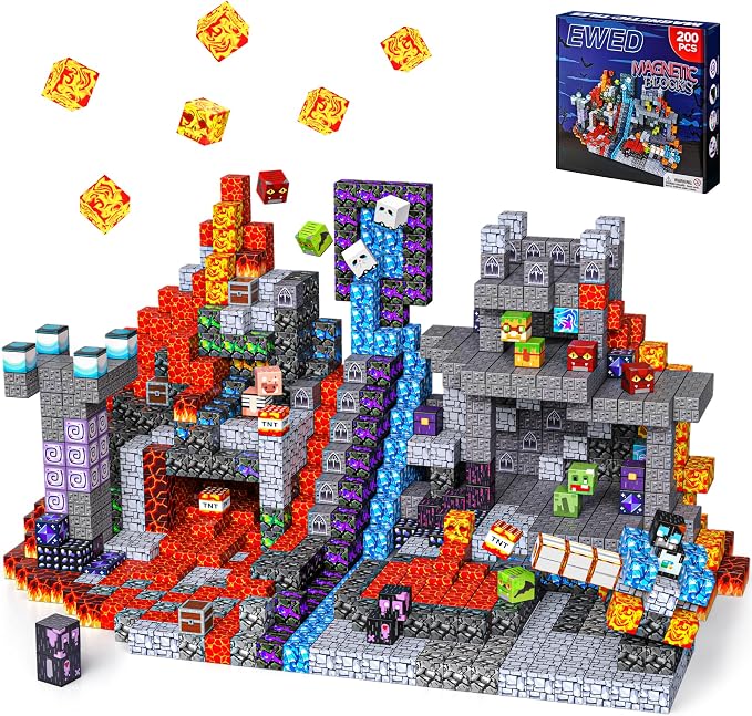 200PCS Magnetic Blocks, Magnetic Building Blocks Cubes Tiles for Kid | STEM Educational Stacking Magnets School Game Toys for Ages 3 4 5 6 7 8 9 10 11 Birthday Party Supplies Gift for Boy and Girl