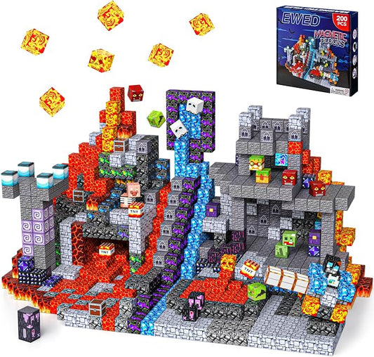 200PCS Magnetic Blocks, Magnetic Building Blocks Cubes Tiles for Kid | STEM Educational Stacking Magnets School Game Toys for Ages 3 4 5 6 7 8 9 10 11 Birthday Party Supplies Gift for Boy and Girl