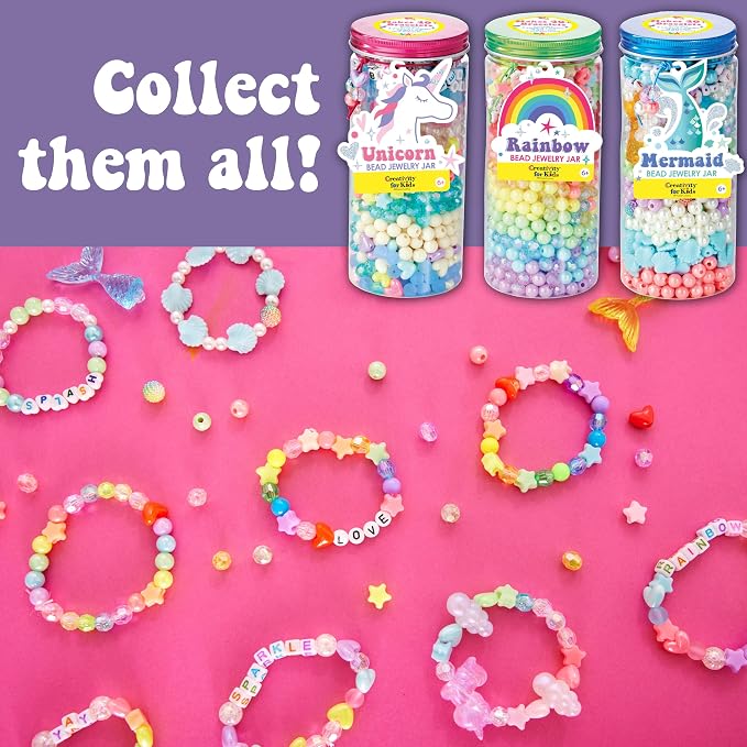 Creativity for Kids Rainbow Bead Jar Jewelry Making Kit: Makes 40+ Friendship Bracelets, DIY Crafts for Girls, Great Summer Activities for Kids (Ages 6+)
